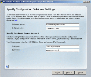 Configuration Database Settings